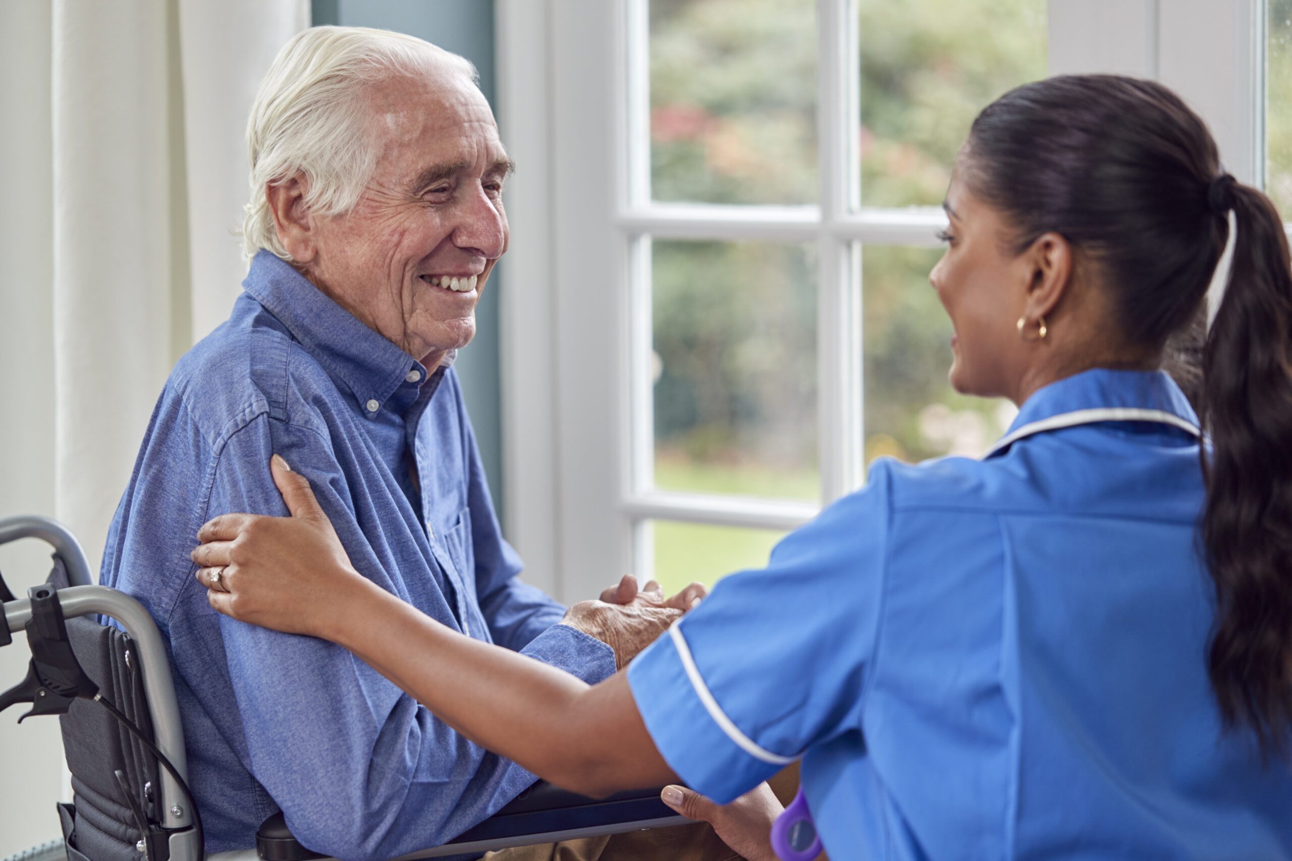 female care worker with man