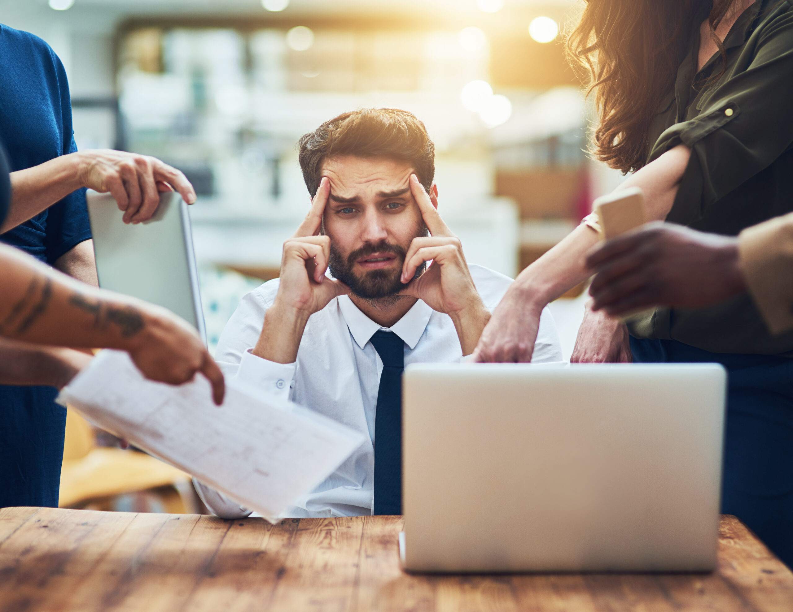 man stressed at work