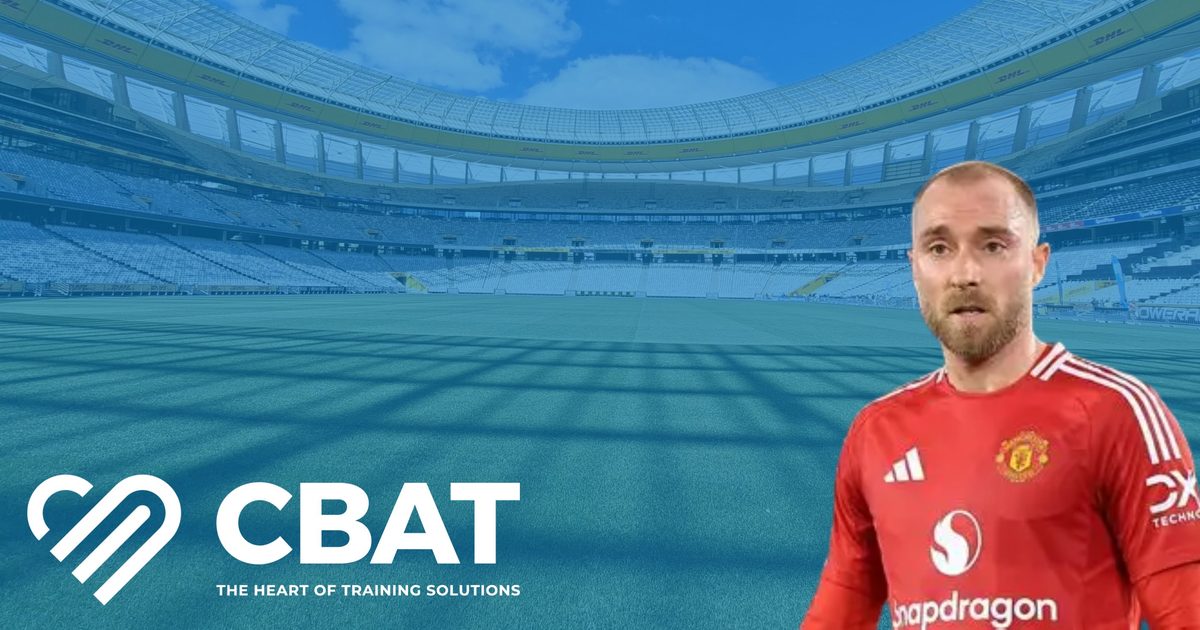 Christian Eriksen in Manchester United kit with CBAT logo — Basic Life Support Training